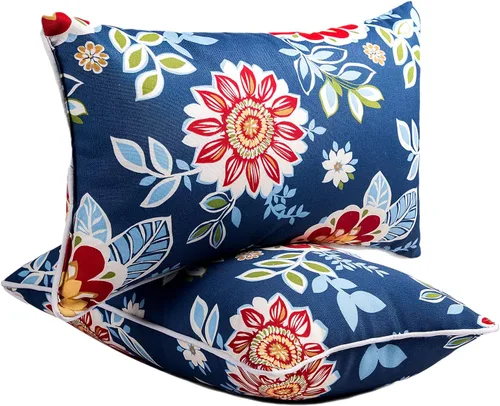 Miniatura 14 de JMGBird Juego de 2 almohadas lumbares para exteriores con relleno de algodón PP para muebles de patio, almohadas decorativas de 12 x 20 pulgadas