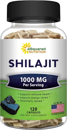 aSquared Nutrition Shilajit 1000mg - 120 cápsulas - Suplemento de extracto puro de shilajit y píldoras complejas en polvo - Ácido húmico natural y