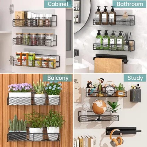 Miniatura 7 de DTUQYX Estante para especias montado en la pared, paquete de 6: 100% metal y adhesivo fuerte para organización de especias para armario