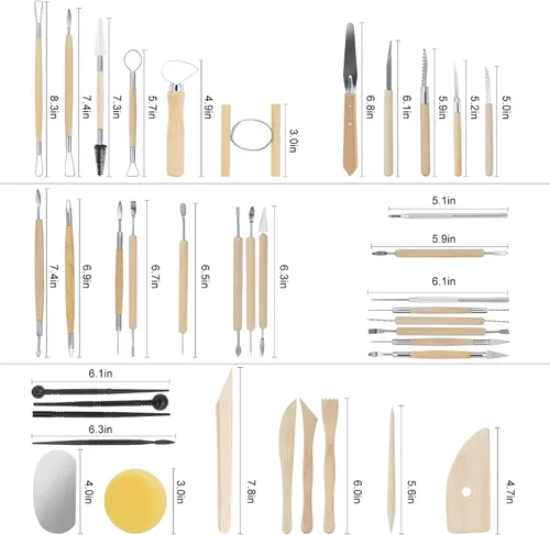 Miniatura 2 de Yagugu Suministros de cerámica Herramientas de arcilla para esculpir, 39 piezas básicas de madera de cerámica, tallado de arcilla polimérica, kit