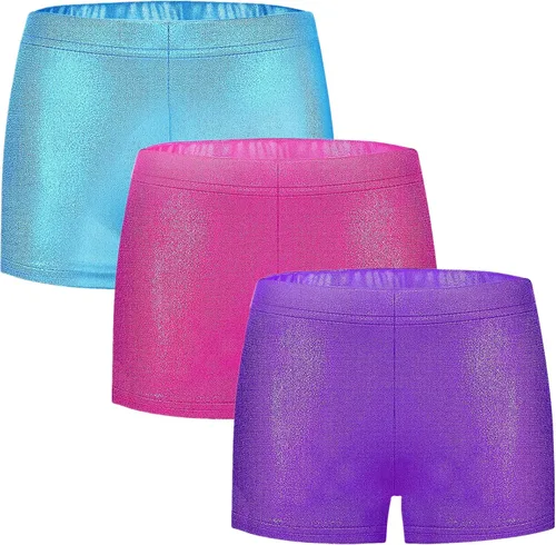 BYONEME Pantalones cortos de gimnasia para niñas, pantalones cortos deportivos con purpurina brillante
