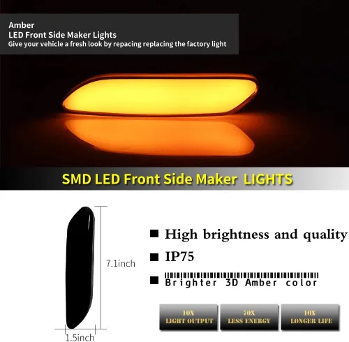 Miniatura 4 de ADIIL Lente transparente ámbar Full LED Front Fender Turn Signal Side Marker Lights Compatible con MINI Cooper R60 Countryman R61 Paceman 2011-2016
