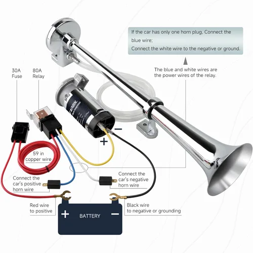 Miniatura 7 de FARBIN - Bocina de aire de 12 V/24 V, 150 dB, súper potente, bocina para automóvil, zinc cromado, bocina de aire de doble trompeta con compresor