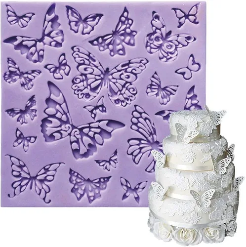 Fondant - Tapetes cuadrados de silicona con diseño de mariposa, para decoración de pasteles, decoración de tartas, decoración de tartas, color rosa