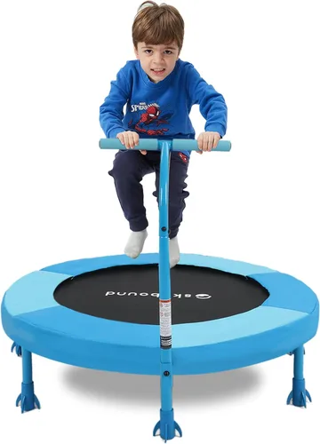 SkyBound Trampolín interior de 36 pulgadas para niños – Trampolín interior para niños con mango – Trampolín para niños pequeños con tubo de acero