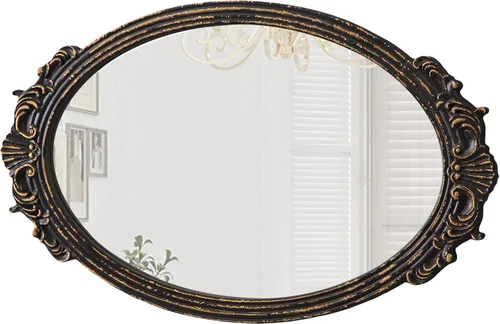 Miniatura 8 de Espejo ovalado barroco antiguo para pared de 30 x 18 pulgadas, acabado envejecido para colgar, marco de madera negra, espejos vintage para baño