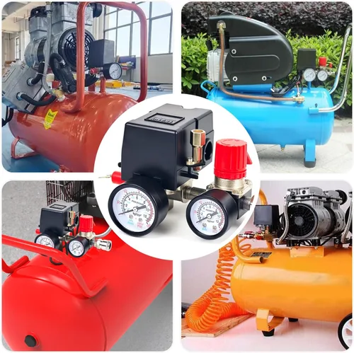 Miniatura 6 de Válvula de control del interruptor de presión del compresor de aire, regulador de presión 90-120PSI con conjunto de accesorios de manómetros