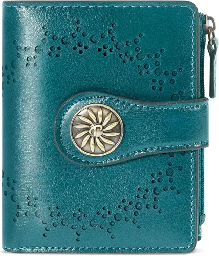 Miniatura 28 de Tipmile - Cartera pequeña para mujer, cartera de cuero con bloqueo RFID, plegable con bolsillo para monedas y con cremallera, Beige, Casual