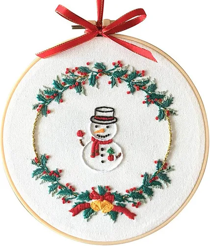 Miniatura 2 de Kit de bordado de Feliz Navidad, adornos de muñeco de nieve, corona, Awesocrafts gama completa de kits de bordado para principiantes y adultos