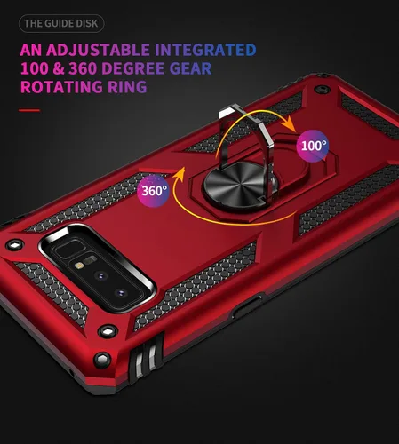 Miniatura 6 de Funda de grado militar para Samsung Galaxy Note 8, soporte de anillo giratorio de metal 360, soporte de soporte magnético integrado para montaje