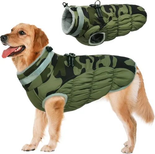 Lelepet Abrigo cálido para perro, abrigo de invierno para perro, chaqueta impermeable para perros con arnés incorporado, chaleco reflectante de
