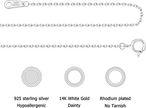 Miniatura 5 de Gacimy Cadena de cable de plata de ley 925 para mujer, 0.039 in, 0.051 in, 0.059 in, 0.071 in de ancho