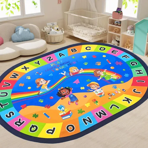 Miniatura 31 de USTIDE Alfombra ovalada para niños, 5 x 7 pulgadas, con letras del alfabeto ABC, alfombra educativa antideslizante, alfombra de juego para el aula