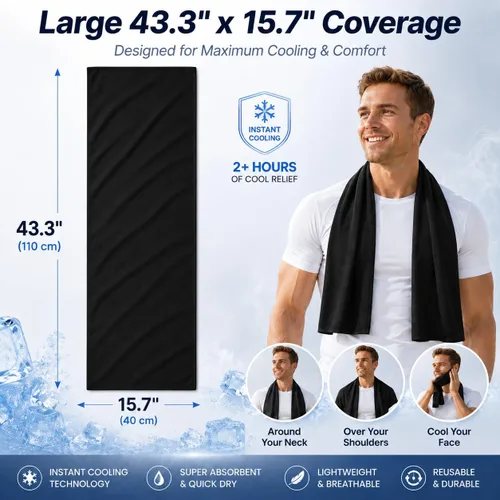Miniatura 7 de Toallas de enfriamiento de 43.3 x 15.7 pulgadas, toalla de hielo, toalla de sudor, toallas de enfriamiento para cuello y cara, envolturas