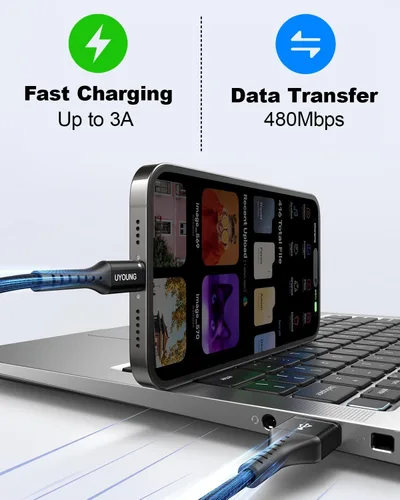 Miniatura 4 de Cable de carga múltiple corto de 1 pie, paquete de 2 cables de carga 3 en 1, cables universales trenzados para teléfono con conectores