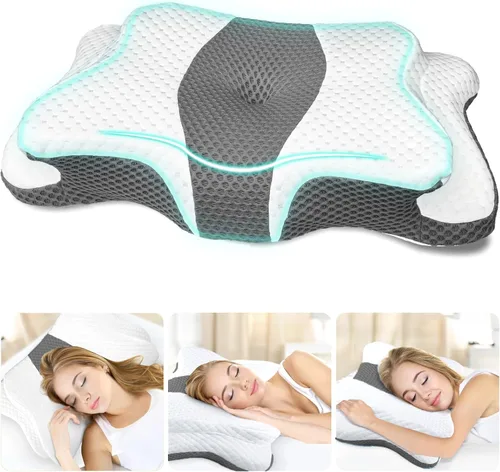Miniatura 11 de CHxxy Almohada de espuma viscoelástica, almohada cervical para aliviar el dolor de cuello y hombros, almohada ergonómica de contorno para cama
