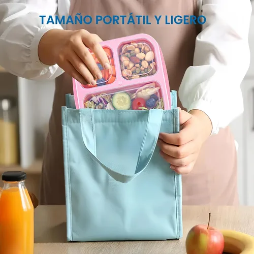 Miniatura 4 de Rinwoc Caja Bento [tamaño de la porción], paquete de 3 recipientes para aperitivos con 3 compartimentos para preparación de comidas y sobre