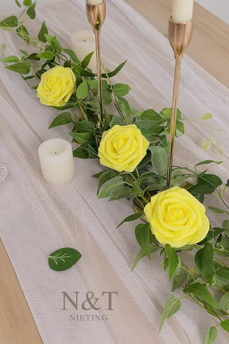 Miniatura 3 de N&T NIETING 25 unidades de flores artificiales, Rosas de espuma artificial de sensación real al tacto, decoración para boda, dama de honor, ramo