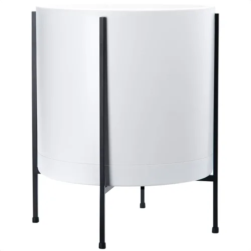 Miniatura 11 de D'vine Dev Maceta blanca de 8 pulgadas con soporte, moderna maceta cilíndrica de plástico con soporte de metal resistente para plantas