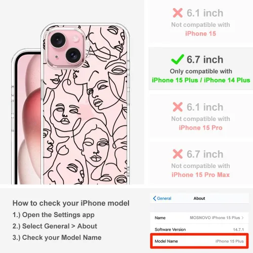 Miniatura 2 de MOSNOVO - Funda para iPhone 14/15 Plus, protección Buffertech de grado militar contra caídas (6.6 pies), antidesprendimiento, poliuretano