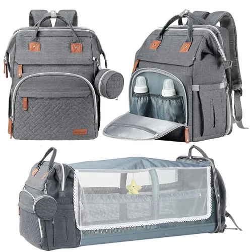 Miniatura 7 de DERJUNSTAR - Mochila para pañales con cambiador para bebés de gran capacidad para niños y niñas, puerto de carga USB, funda para chupetes, sombrilla