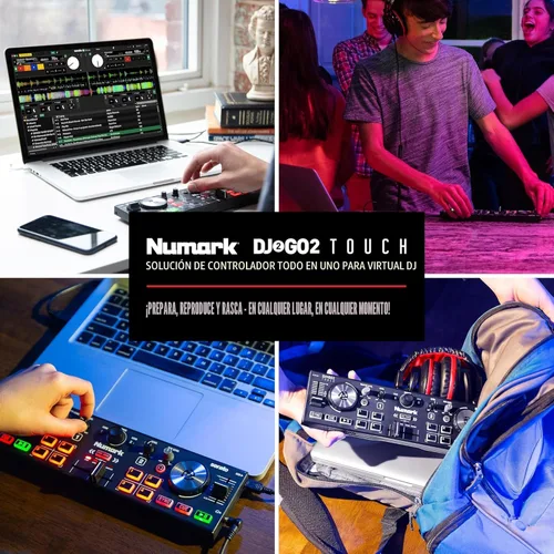 Miniatura 7 de Numark DJ2GO2 Touch - Controlador USB compacto de 2 platos para Serato DJ con mezclador/crossfader, interfaz de audio y rueda de selección