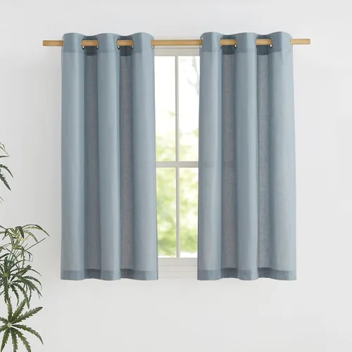 Miniatura 16 de NICETOWN Cortinas de lino natural con textura de lino para dormitorio, mezcla de lino rústica con ojales en la parte superior, semitransparentes