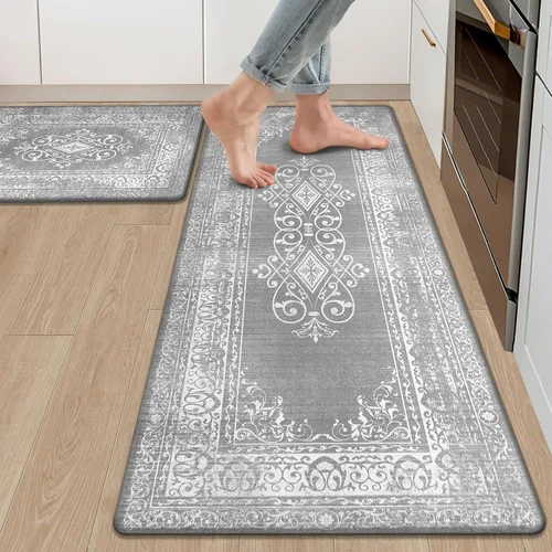 Ileading Juego de 2 tapetes de cocina antifatiga, acolchados para piso, impermeables, antideslizantes, cómodos para cocina, oficina, fregadero, Gris