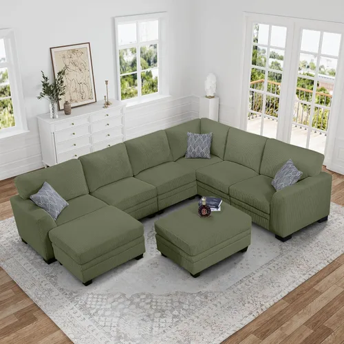 Miniatura 23 de Legend Vansen Sofá modular de gran tamaño, sofá en forma de U de 7 asientos con otomana, sofá de pana con asiento profundo, sofás seccionales Gris