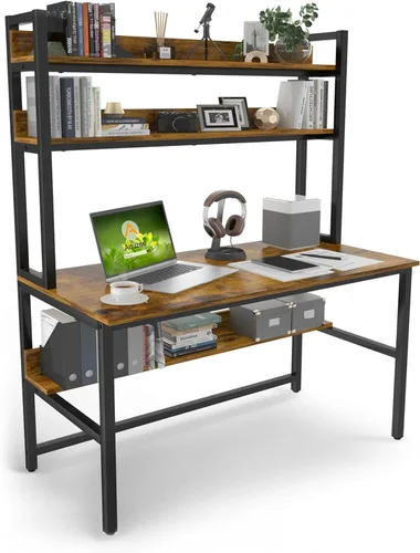 Escritorio de computadora Aquzee con aparador, escritorio de 47" de ancho x 23.6" de profundidad con estantes, escritorio alto de oficina en casa