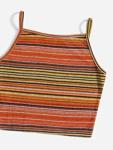 Miniatura 3 de MakeMeChic Camiseta corta a rayas para mujer, estilo casual, tirantes delgados, chaleco sin mangas
