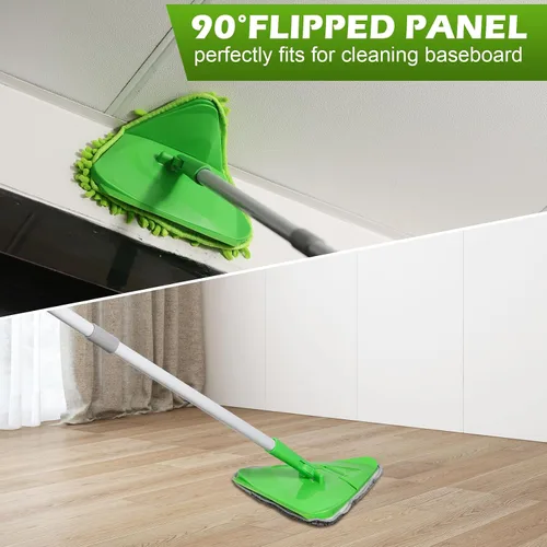Miniatura 4 de Limpiador de pared triangular con mango largo de 82 pulgadas, limpiador de pared, herramienta de limpieza con 4 almohadillas de microfibra de Verde