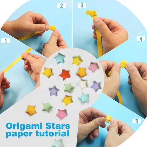 Miniatura 6 de FoDau770 Tiras de papel de estrella de color sólido, 1080 hojas de papel de estrella de origami para manualidades, regalo, proyecto de bricolaje, 10