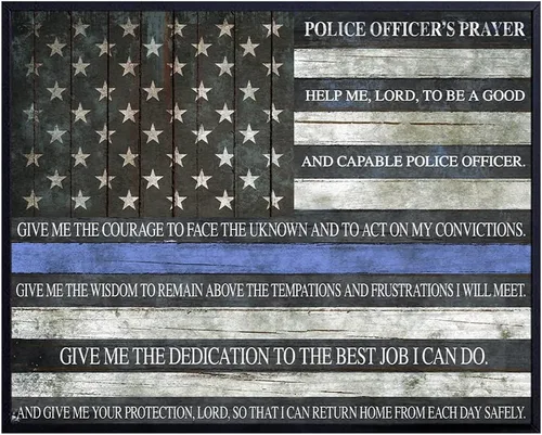 Impresión artística de tipografía de bandera de línea azul delgada de oración de oficial de policía, póster de arte de pared, decoración única para