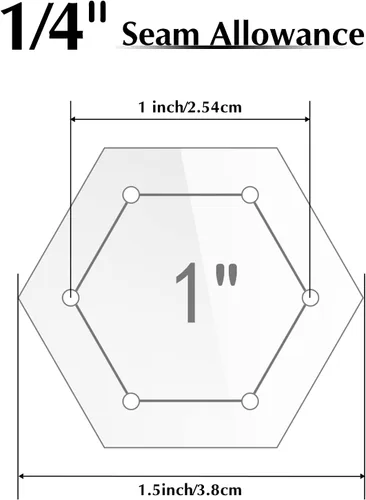 Miniatura 2 de Weewooday 6 plantillas hexagonales de acolchado de 1 pulgada, 1.5 pulgadas, 2 pulgadas, 3 pulgadas, 4 pulgadas, 5 pulgadas con margen de costura