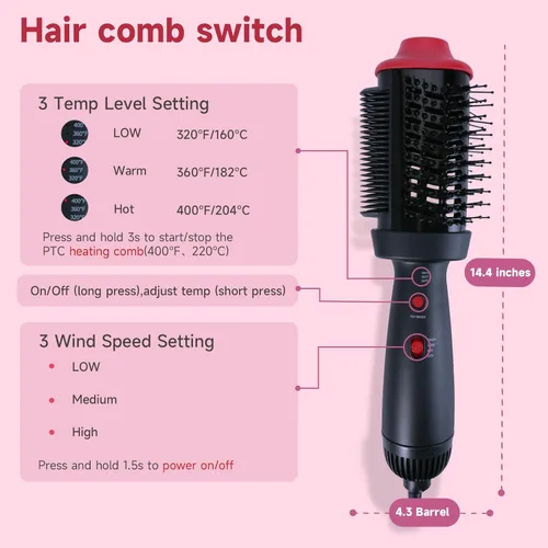 Miniatura 3 de Peine con calefacción y cepillo secador 4 en 1, cepillo alisador de pelo, doble modo para secar, alisar, rizar y dar volumen a todo tipo de cabello