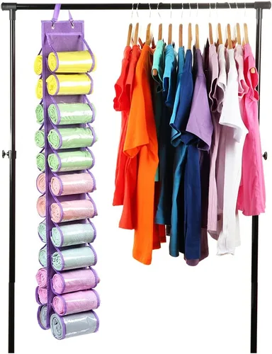 Miniatura 5 de Bolsa de almacenamiento para leggins con colgador, puede contener 24 leggins o camisas, organizador de compartimentos para pantalones vaqueros