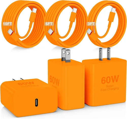Miniatura 8 de Hzevn Bloque de cargador de pared rápida USB C de 60 W para teléfonos Galaxy S26 Android, paquete de 3 adaptadores de cargador súper rápido