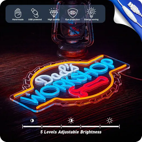 Miniatura 3 de Letrero de neón del Taller del Papá para decoración de pared, luz LED para garaje, letreros para autos para taller de reparación de automóviles
