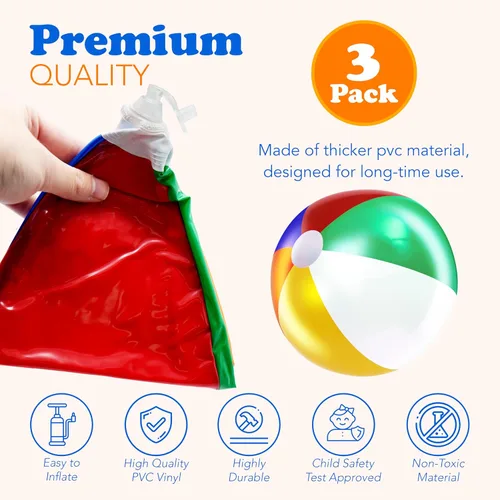 Miniatura 7 de 4E's Novelty Pelotas de playa [3 unidades] Pelotas de playa inflables de 20 pulgadas para niños, juegos de piscina, juguetes para niños y niños