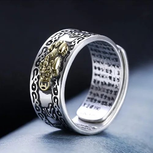 Miniatura 4 de SANGHAI Feng Shui Pixiu Anillo Feng Shui Pixiu Mani Mantra Protección de Riqueza Anillo Amuleto Riqueza Abierto Abierto Anillo Budista Joyería