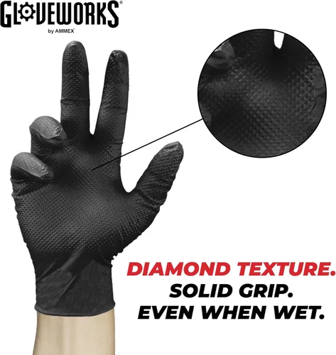 Miniatura 5 de Guantes de nitrilo negro HD GLOVEWORKS - 6 mil Guantes desechables, sin látex, para mecánicos
