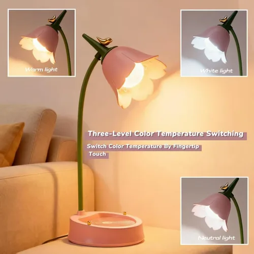 Miniatura 2 de Lámpara de escritorio LED mágica JD Cordless Luz de mesa ajustable cuello de cisne regulable táctil recargable batería cuidado de los ojos luz Rosa