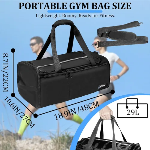 Miniatura 2 de ORKELS Bolsa de gimnasio con compartimento para zapatos, bolsa deportiva de 29 litros para hombres y mujeres, mochila de viaje con bolsillo húmedo