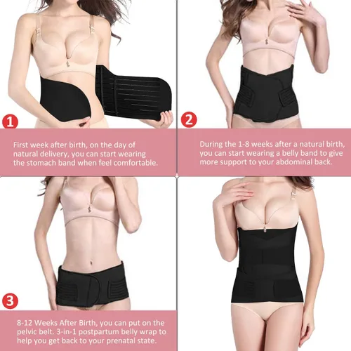 Miniatura 6 de 3 In 1 Postpartum Belly Band Wrap - Abdominal Binder Post Surgery C Section Compression Girdle Belt