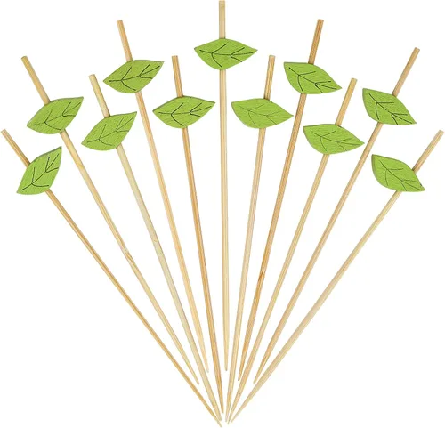 Miniatura 17 de Minisland Palillos de cóctel de hojas de piña de sandía mixtos, palillos de bambú de 4.7 pulgadas de largo para aperitivos, comida hawaiana