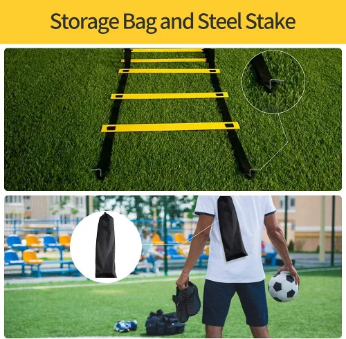 Miniatura 6 de Juego de 1/2/4 escaleras, 12 peldaños de agilidad, escalera de entrenamiento con estacas de acero y bolsa de transporte para fútbol, entrenamiento 1