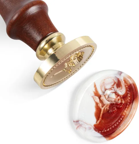Mceal Sello de cera con mango de madera pulida con sello grabado profundo de 1.18 pulgadas (1.181 in), sello en relieve 3D (Mimi Eden Rose)