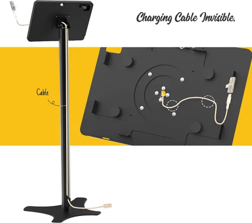Miniatura 6 de Soporte de piso para tableta compatible con iPad 7 8 9 de 10.2 pulgadas, rotación de metal con cerradura para tableta+poste de aluminio+base