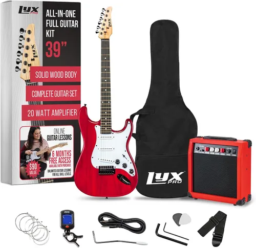 Miniatura 24 de LyxPro Kit completo de guitarra eléctrica de 39 pulgadas para principiantes, tamaño completo con amplificador de 20 W, el paquete incluye todos